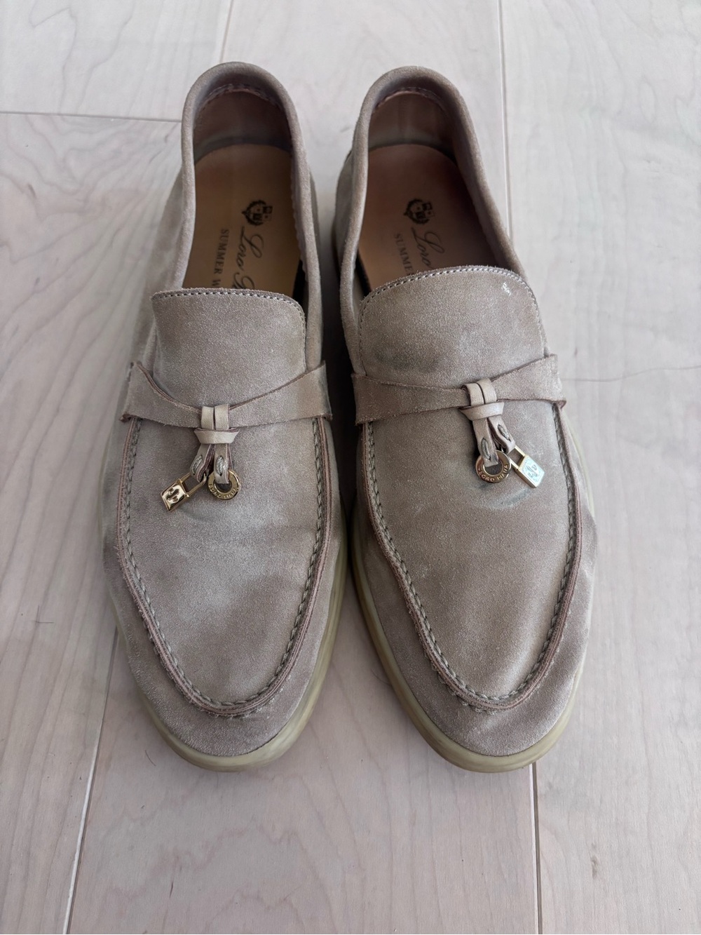 Loro Piana Summer Charms Walk Suede Loafers in Taupe